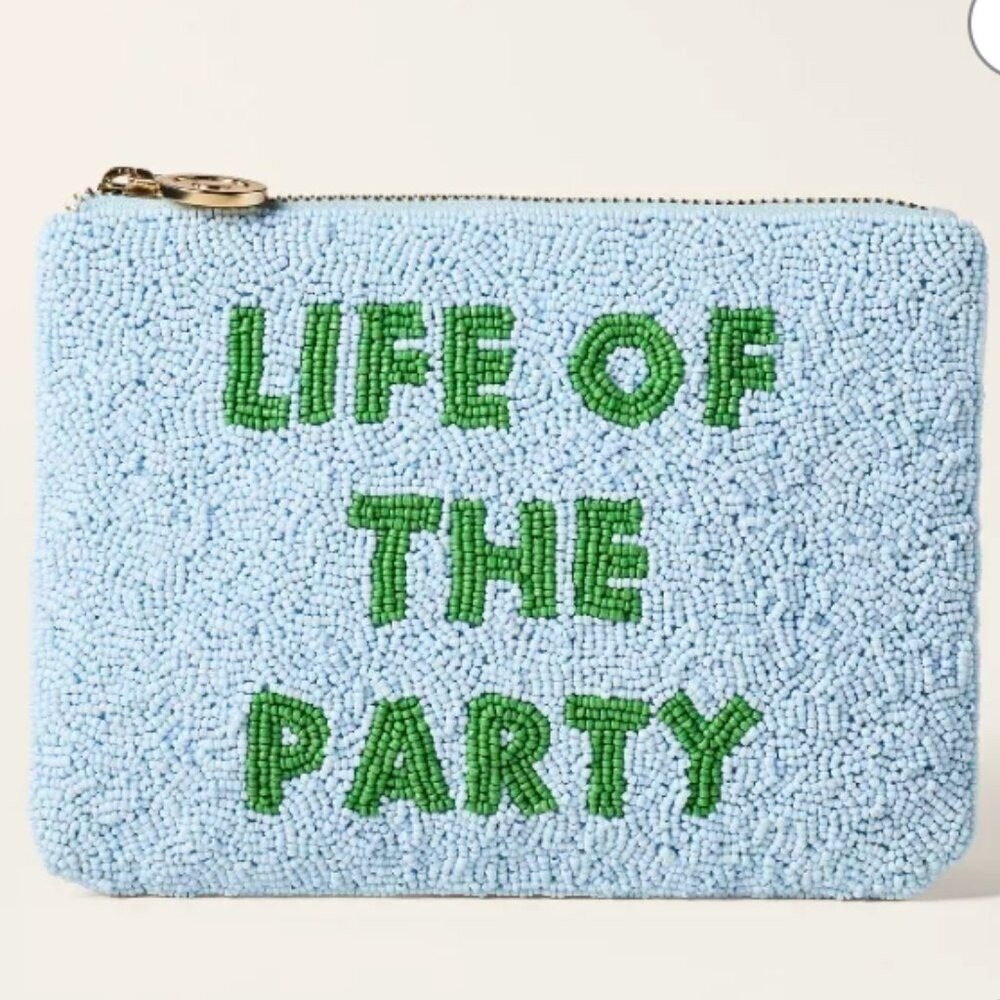 Kate Spade Life of the Party Beaded Pouch Clutch Light Blue Collab K9142 NWT